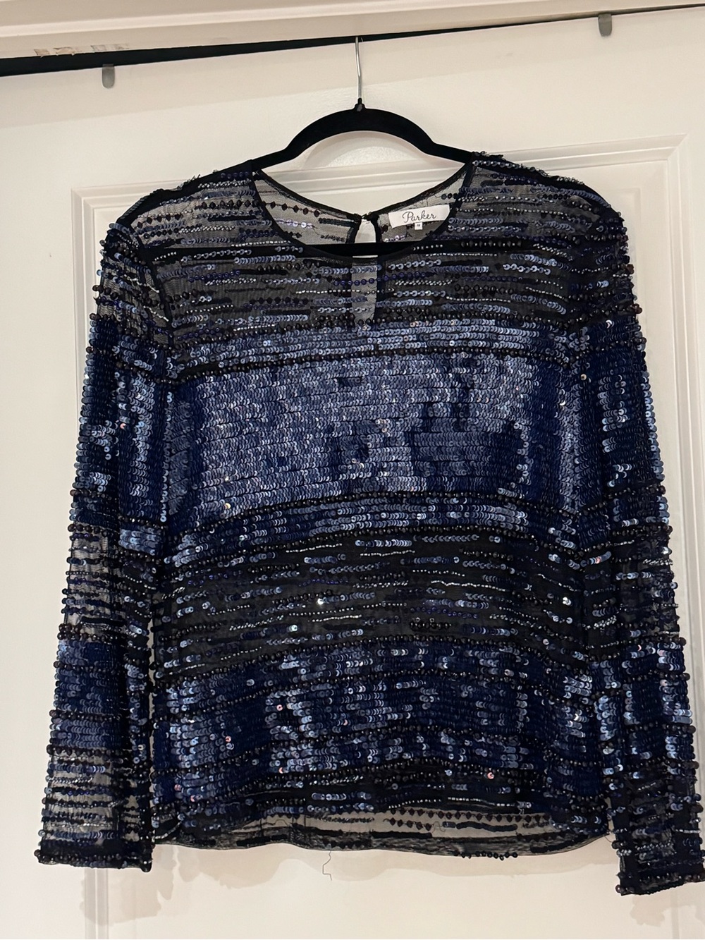 Parker Navy and Black Sequin Long-Sleeve Top